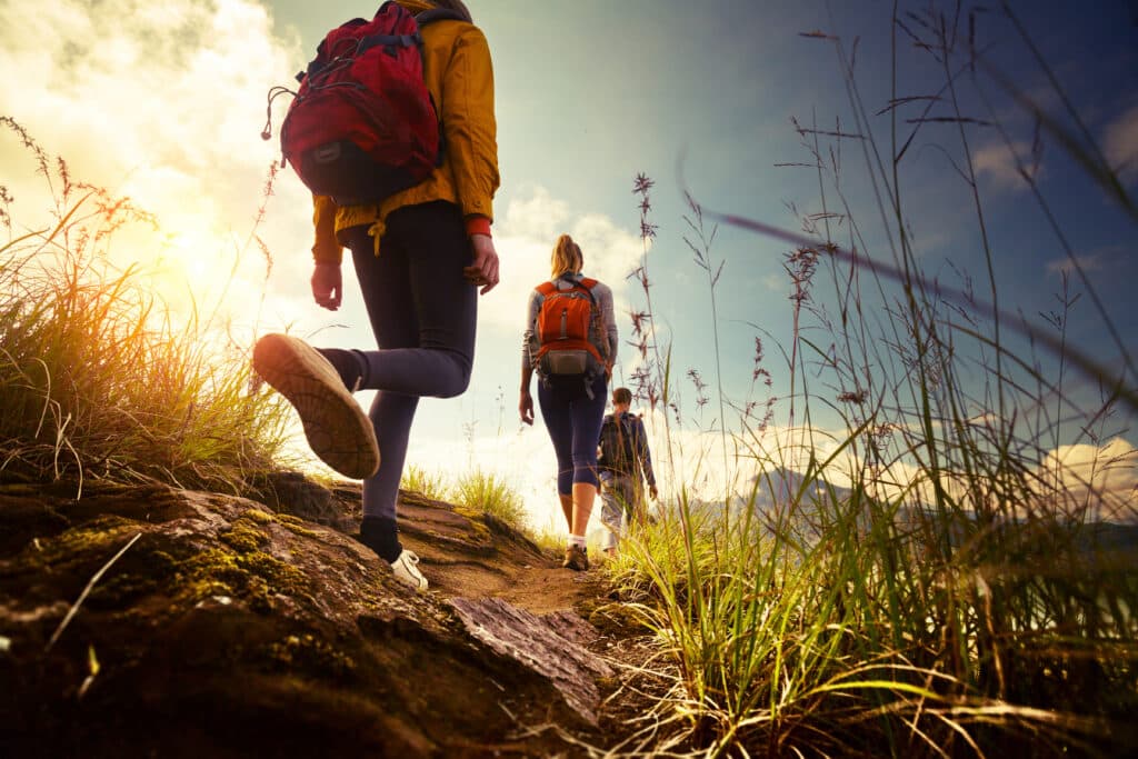 Three people hiking