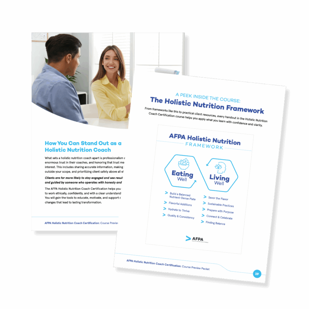 What you get in your AFPA Holistic Nutrition Coach Course Preview Packet